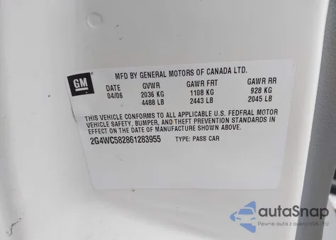 2006 Buick Lacrosse Cx из США, поврежденный, VIN 2G4WC582861283955